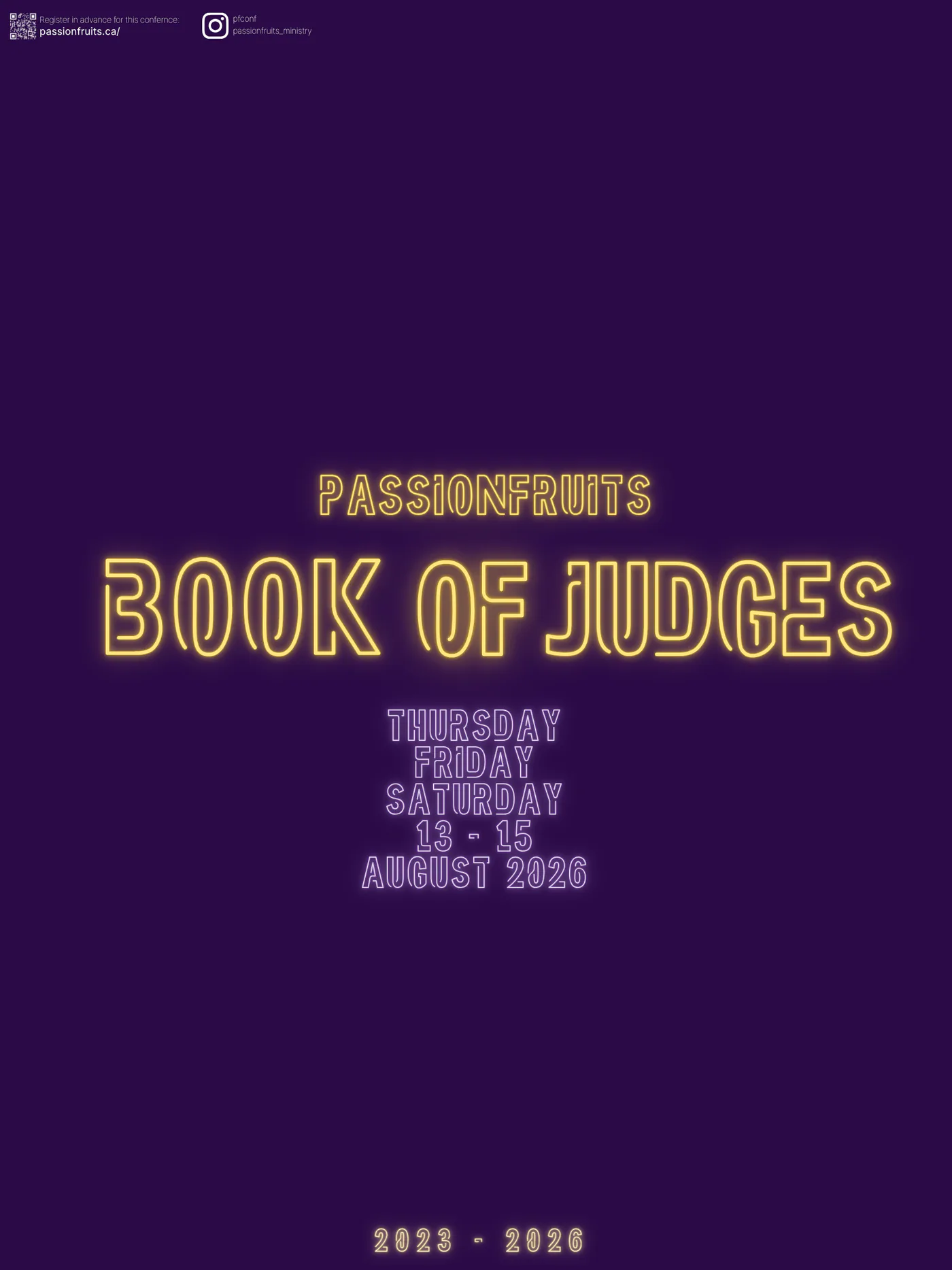 PassionFruits Conference 2026 neon purple poster