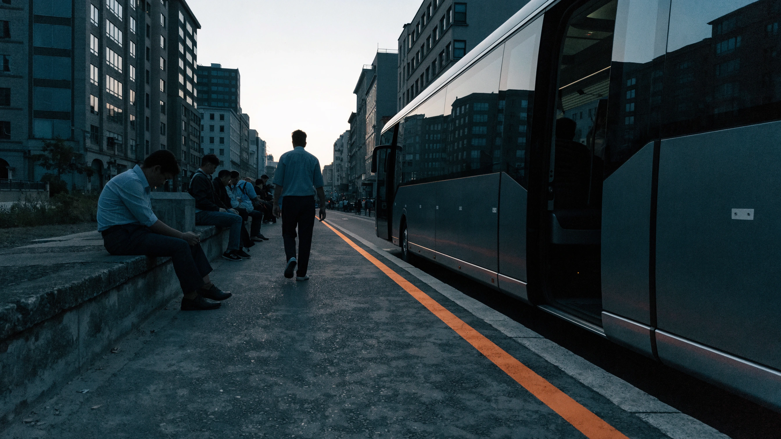 A rider leaves the arrival platform and continues into the next city.