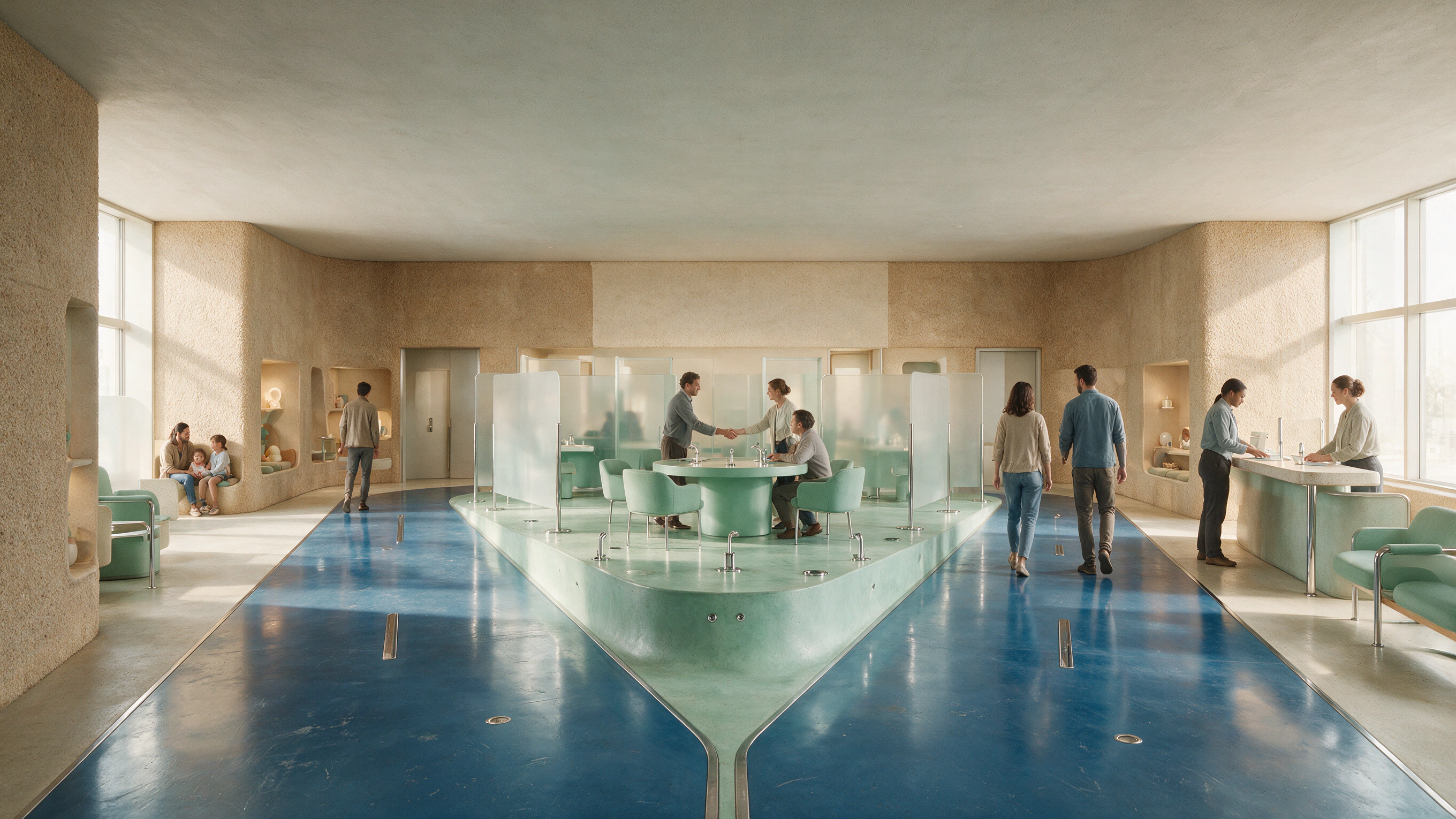 A cooperative lounge aligns origin and arrival support across one counter.